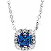 14K White Natural Blue Sapphire & .05 CTW Natural Diamond 18' Necklace