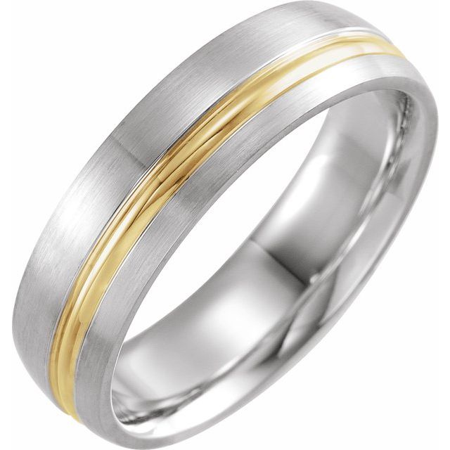14k White & Yellow 6 Mm Grooved Band With Brush Finish Size 9