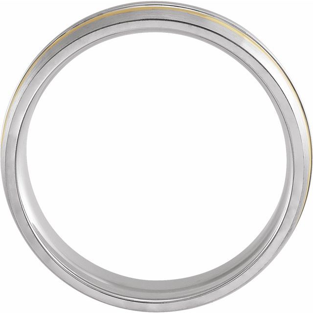 14k White & Yellow 6 Mm Grooved Band With Brush Finish Size 9