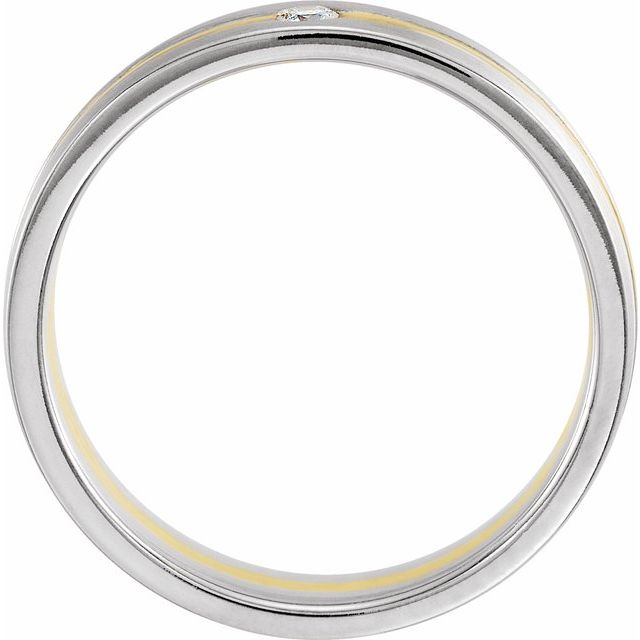 14k White & Yellow .07 Ctw Natural Diamond 6 Mm Grooved Band Size 10