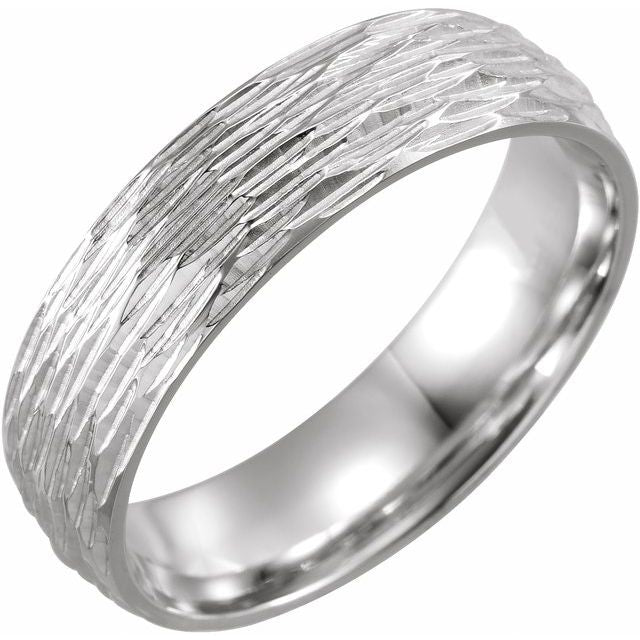 14K White 6 mm Tree Bark Pattern Band Size 10