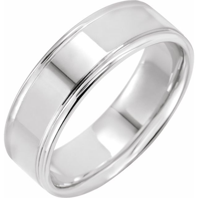 14K White 7 mm Grooved Band Size 10