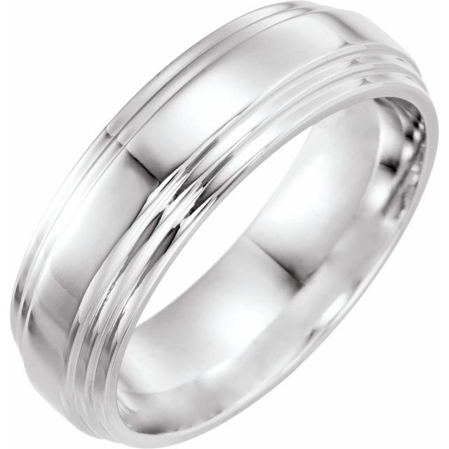 14K White 7 mm Double Stepped Edge Comfort-Fit Band Size 11