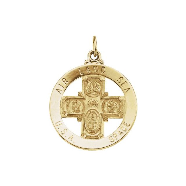 14K Yellow 25 mm St. Christopher Four-Way Air, Land & Sea Medal