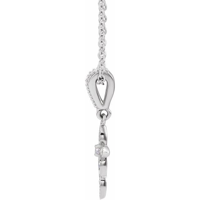 14K White .03 CTW Natural Diamond Petite Vintage-Inspired 16-18' Cross Necklace