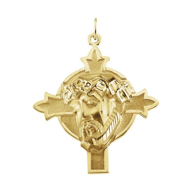 14k Yellow 22.5x21.5 Mm Face Of Jesus Pendant