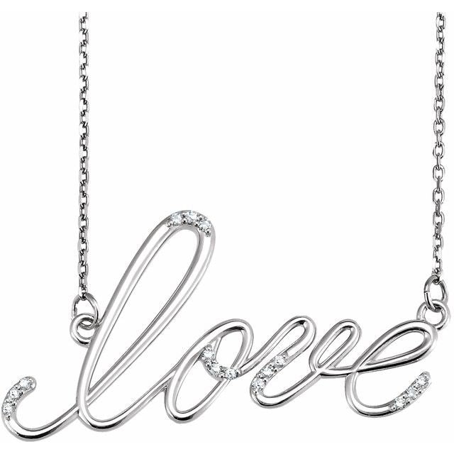 Sterling Silver .08 CTW Natural Diamond 'Love' 18' Necklace