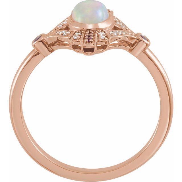 14K Rose Natural Ethiopian Opal, Natural Pink Sapphire & .06 CTW Natural Diamond Cabochon Ring