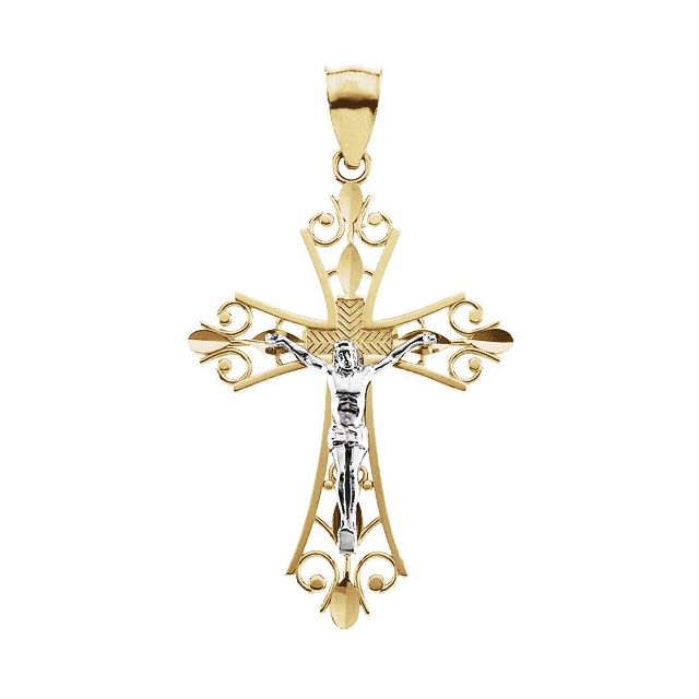 14k Yellow/white 34x24 Mm Crucifix Pendant