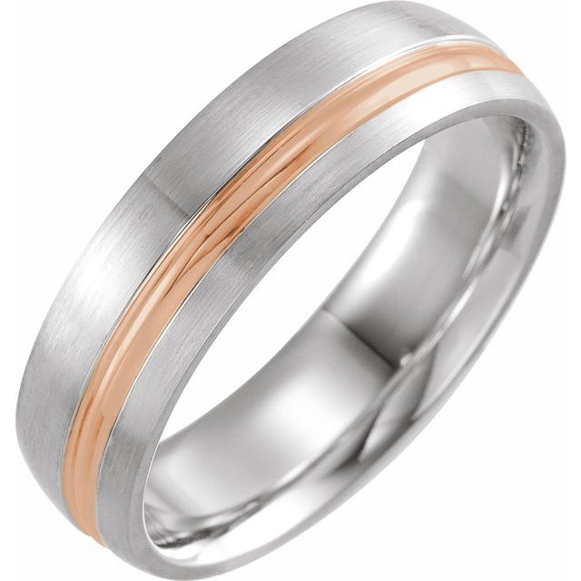 14k White & Rose 6 Mm Grooved Band With Brush Finish Size 9