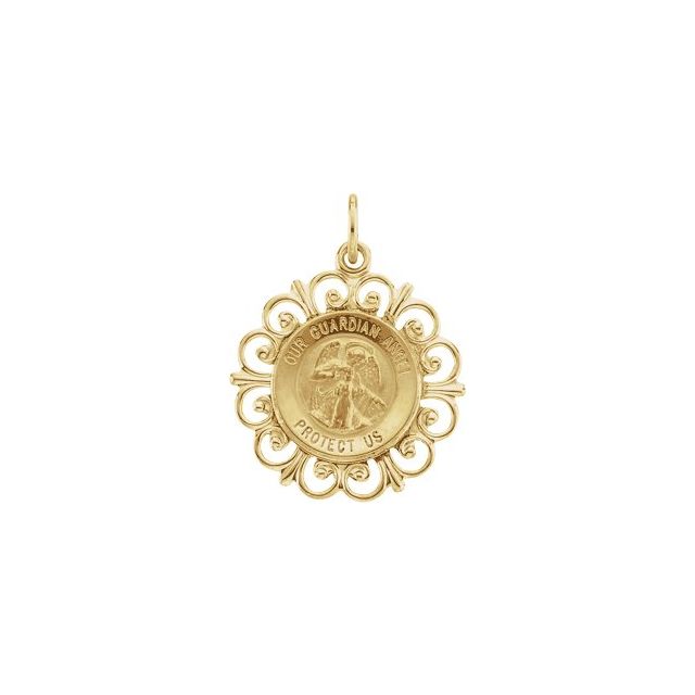 14K Yellow 18 mm Round Guardian Angel Pendant Medal