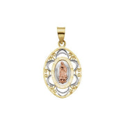 14k Yellow/rose 22x17 Mm Oval Our Lady Of Guadalupe Medal With Rhodium Plating