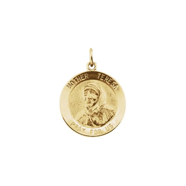 14K Yellow 18 mm Mother Teresa Round Pendant Medal