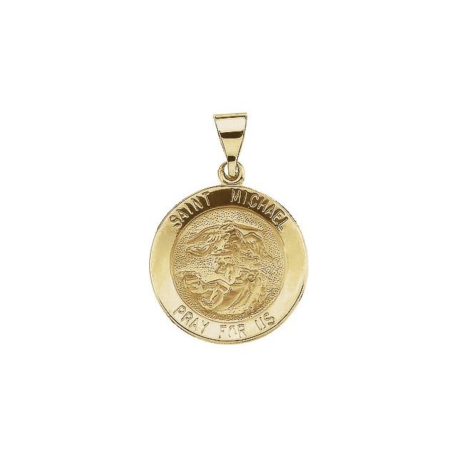 14K Yellow 22x22 mm Round Hollow St. Michael Medal