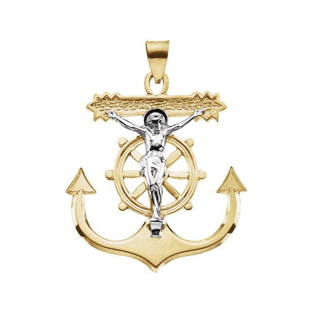 14K Yellow/White 31x30 mm Mariner's Crucifix Pendant