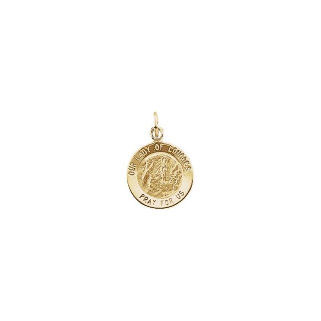 14K Yellow 12 mm Round Our Lady of Lourdes Medal