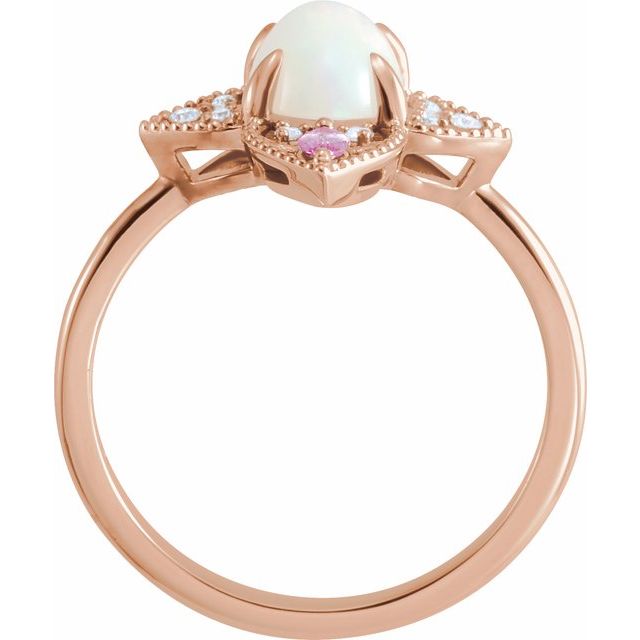 14K Rose Natural Ethiopian Opal, Natural Pink Sapphire & .05 CTW Natural Diamond Ring