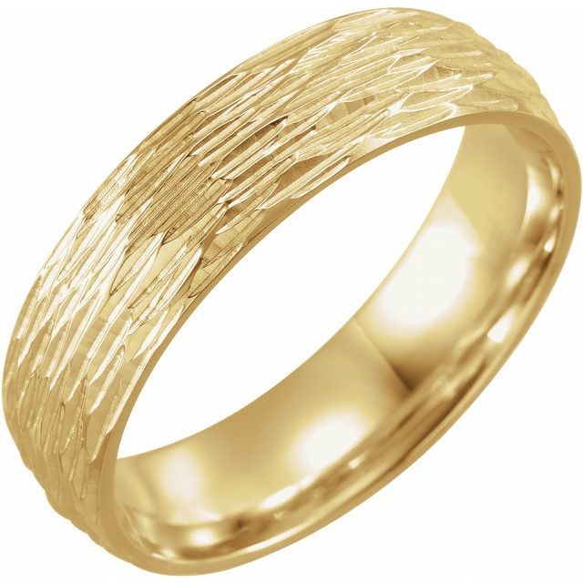 18k Yellow 6 Mm Tree Bark Pattern Band  Size 8.5