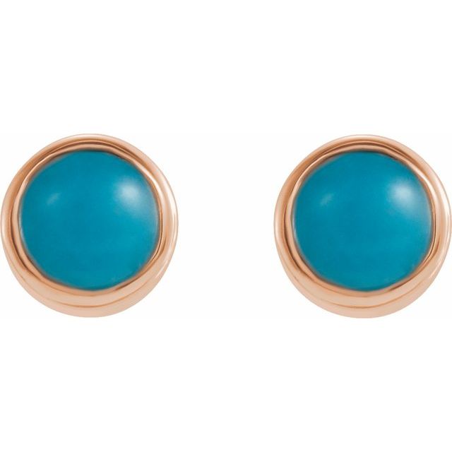 14K Rose Natural Turquoise Bezel-Set Earrings