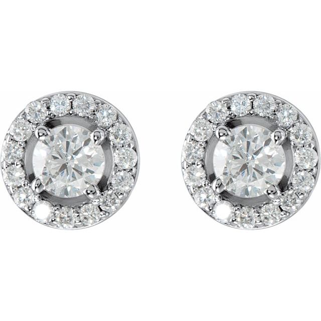 14K White 7/8 CTW Natural Diamond Halo-Style Earrings