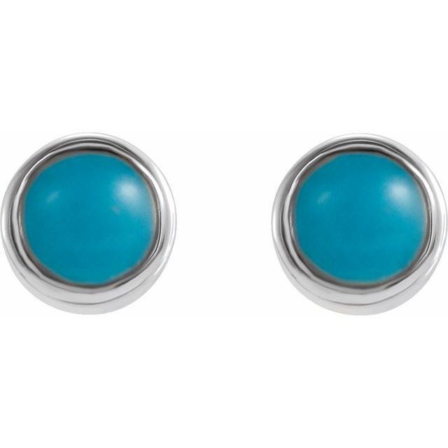 14K White Natural Turquoise Bezel-Set Earrings