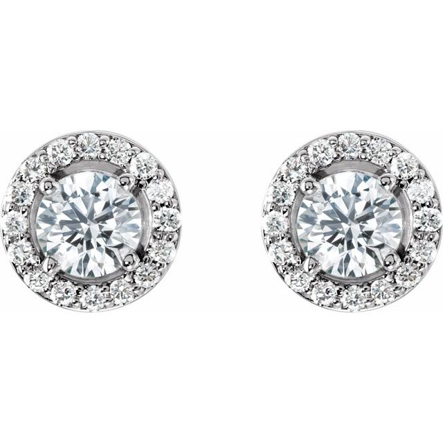14K White 1 1/3 CTW Lab-Grown Diamond Halo-Style Earrings