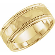 14K Yellow 8 mm Flat Comfort-Fit Rope Band with Hammer Finish Size 10