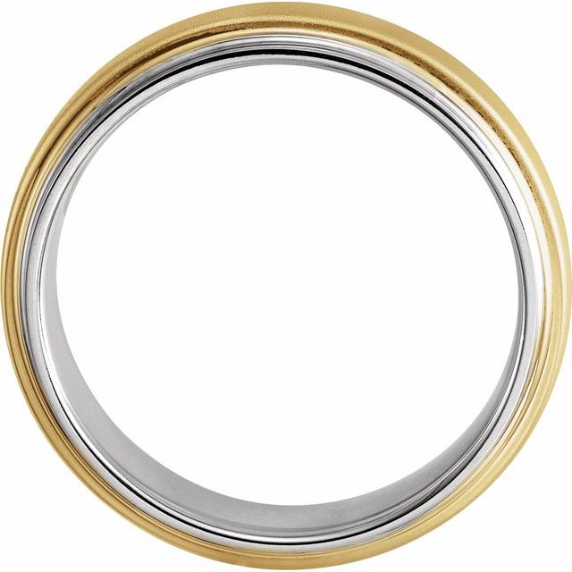 14k Yellow & White 6 Mm Edged Band With Brushed Finished Size 10.5