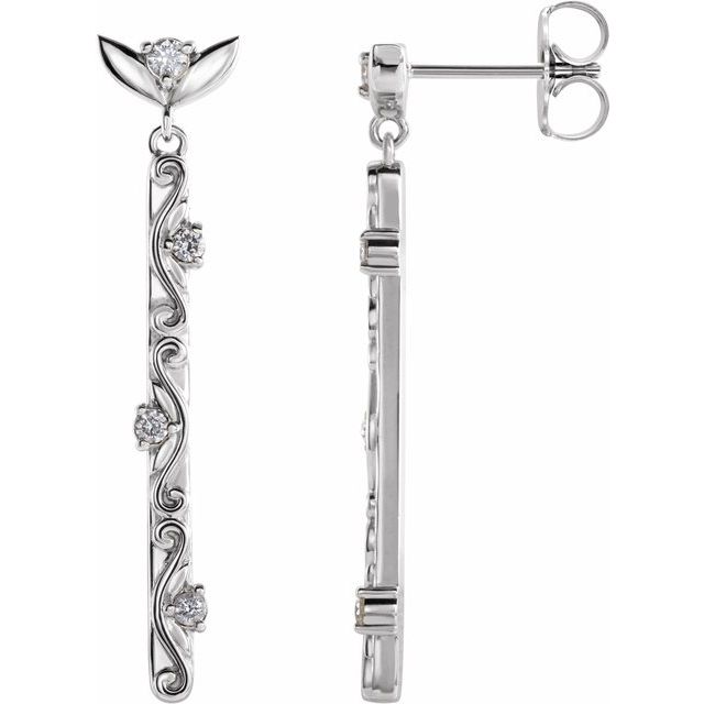 14K White 1/8 CTW Natural Diamond Vintage-Inspired Earrings
