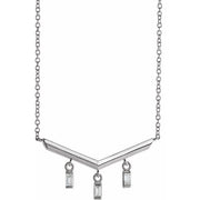 14K White 1/8 CTW Natural Diamond V Bar 18' Necklace