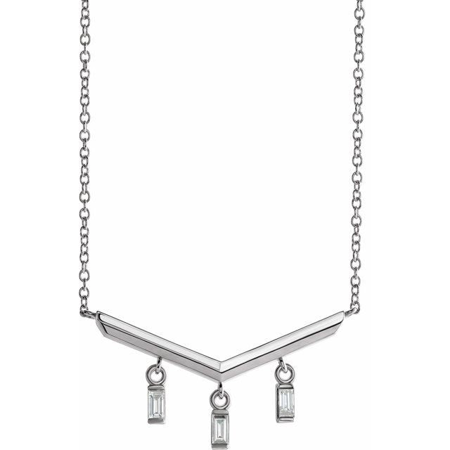 14K White 1/8 CTW Natural Diamond V Bar 18' Necklace