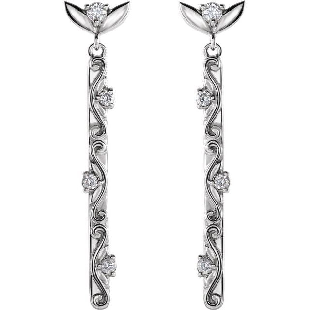 14K White 1/8 CTW Natural Diamond Vintage-Inspired Earrings