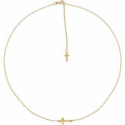 14K Yellow .01 CT Natural Diamond Sideways Cross Necklace
