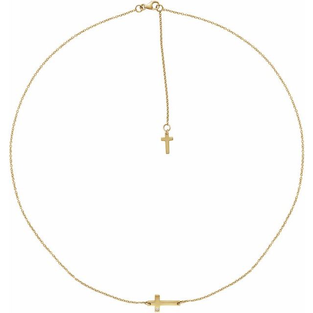 14K Yellow .01 CT Natural Diamond Sideways Cross Necklace