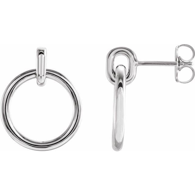14K White Circle Dangle Earrings