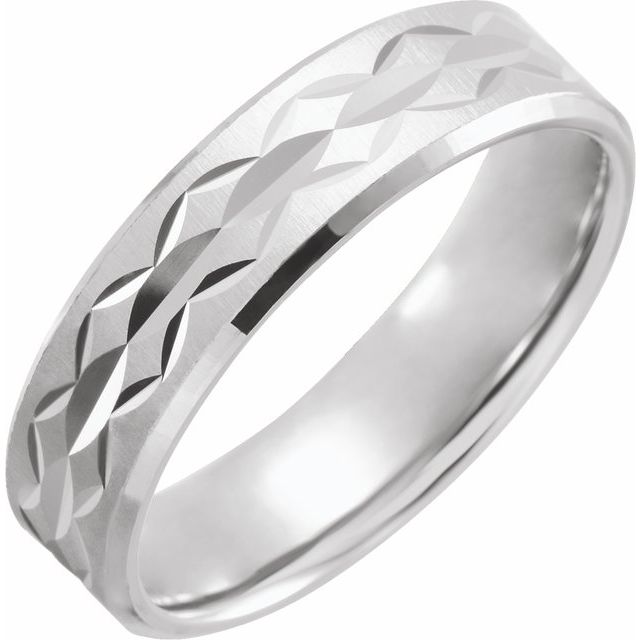 14K White 6 mm Design Band with Satin/Polished Finish Size 10.5