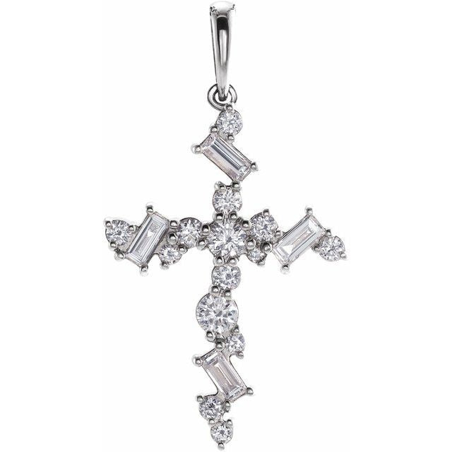 14K White 1/2 CTW Natural Diamond Scattered Cross Pendant