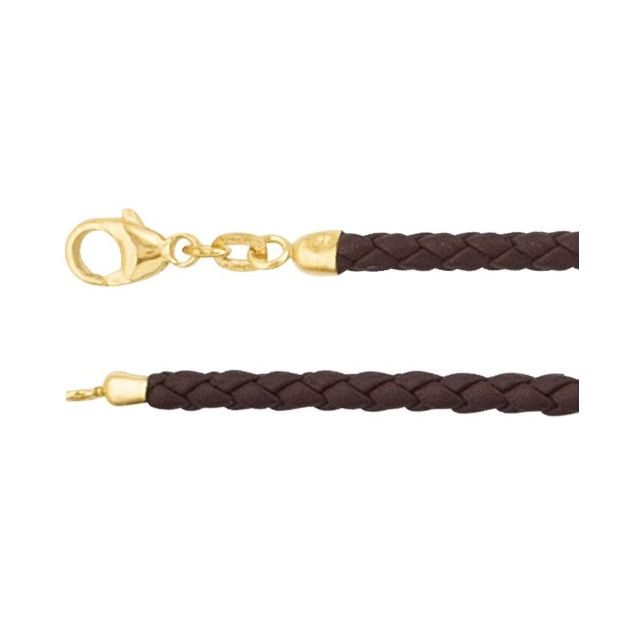 14K Yellow 3 mm Black Braided Leather 18' Cord