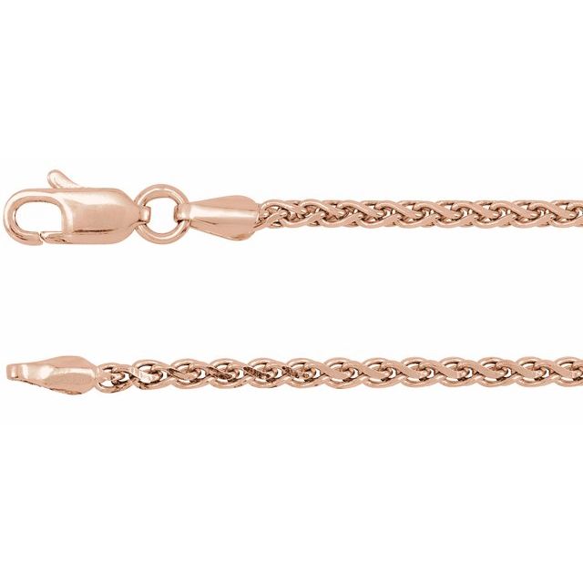 14K Rose 2 mm Diamond-Cut Wheat 16' Chain