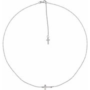 14K White .01 CT Natural Diamond Sideways Cross Necklace