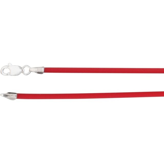 Sterling Silver 2 mm Cherry Red Rubber Cord 16' Necklace