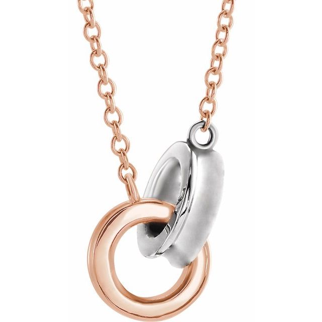14K Rose/White Interlocking Circle 18' Necklace