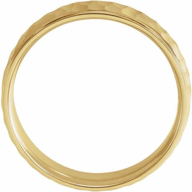 14k Yellow 6 Mm Step-edge Band With Matte Hammered Textured Size 10