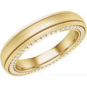 14K Yellow 1/2 CTW Natural Diamond Grooved Band with Satin Finish Size 7