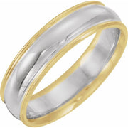 14k Yellow/white/yellow 6 Mm Grooved Comfort-fit Band Size 8.5