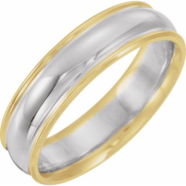 14k Yellow/white/yellow 6 Mm Grooved Comfort-fit Band Size 8.5