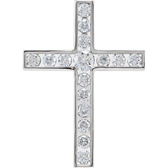 14K White 3/4 CTW Natural Diamond Cross Pendant