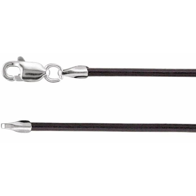 Sterling Silver 1.5 mm Black Leather 20' Cord