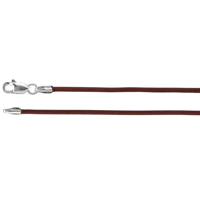 Sterling Silver 1.5 mm Brown Leather 18' Cord