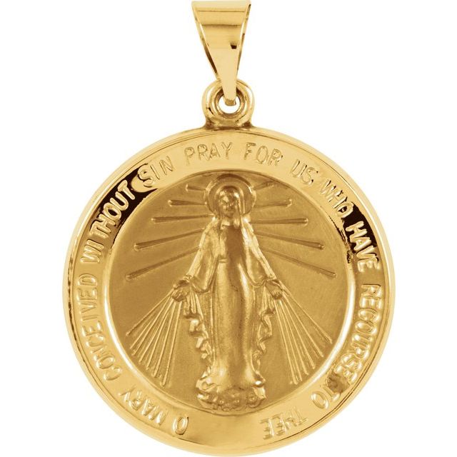 14K Yellow 22 mm Hollow Round Miraculous Medal